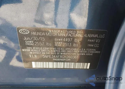 2016 Hyundai Sonata Sport из США, поврежденный, VIN 5NPE34AF8GH260361